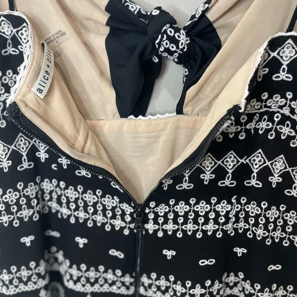 Alice & Olivia Roe Embroidered Fit Flare Mini Dress Tie Front Detail SZ 6 EUC - Picture 5 of 11